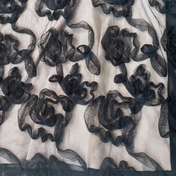 Vintage Style Evening Dress Black & Beige Rose Flower Netting Off Shoulder - Picture 3 of 6